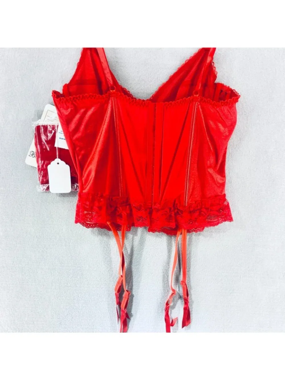 Womens Corset Bra Top Lingerie Small Red Lace Garter 90s Vintage NWT